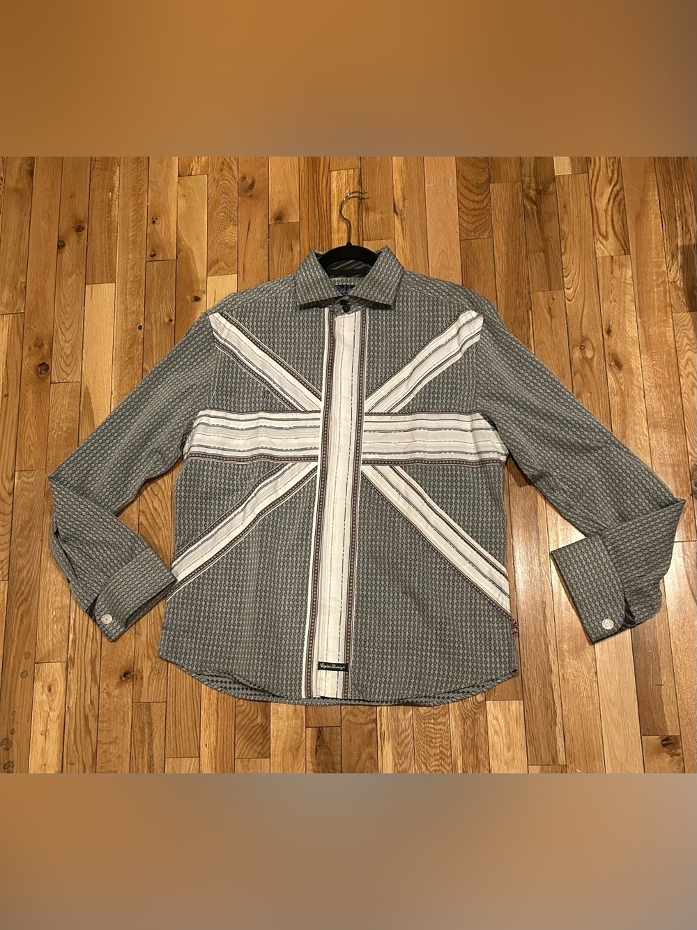 English Laundry Grey Union Jack Pattern Button-Down Shirt sz XL